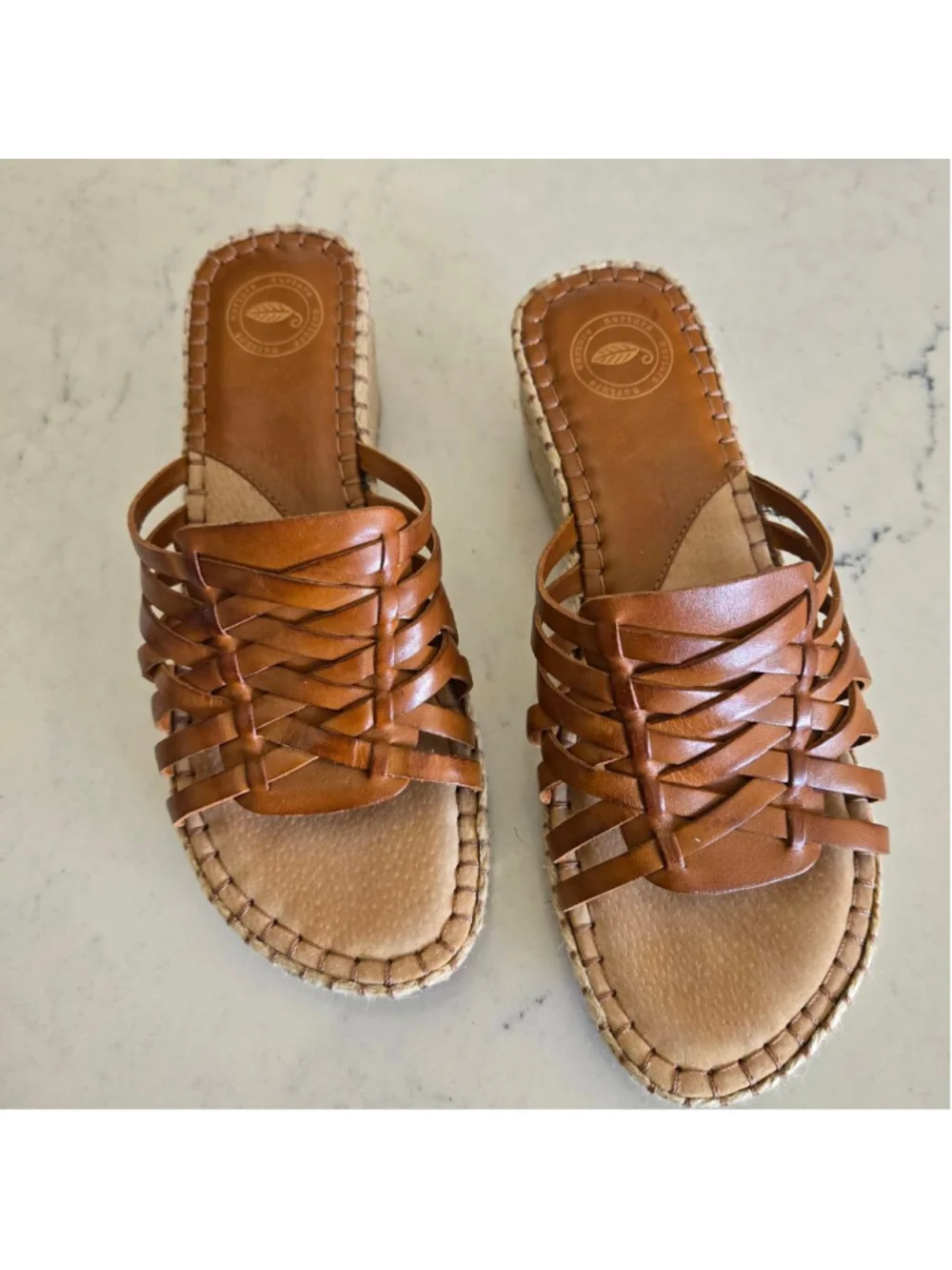 Women's Nurture Brown Woven Leather Espadrille Wedge Sandals 7.5 - Picture 1 of 10